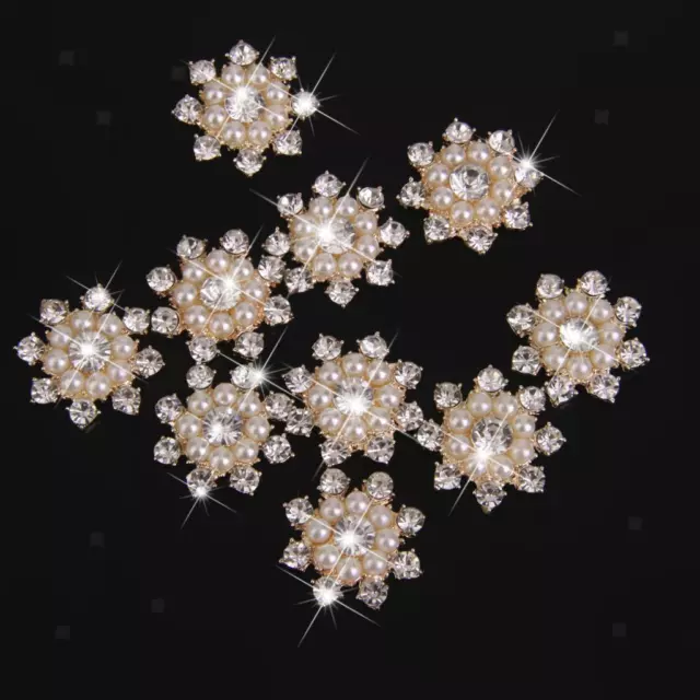 10x Diamante Rhinestone Crystal Pearl Buttons Flatback Embellishment Craft