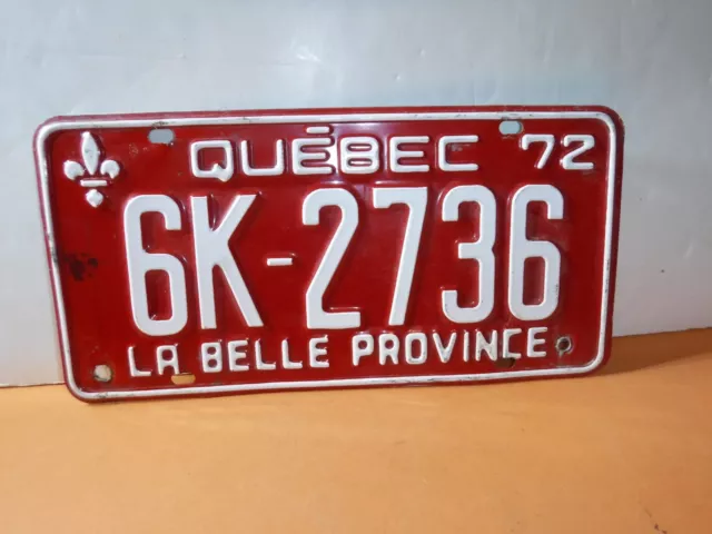 Single Quebec, Canada License Plate - 1972  - 6K-2736  La Belle Province