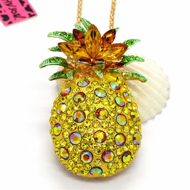 Hot Yellow Rhinestone Pineapple Crystal Pendant Fashion Women Chain Necklace