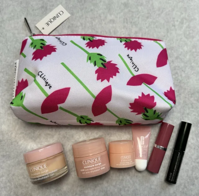 NEW Clinique Bonus 7 PCS Travel Size Makeup Deluxe Sample Set Gift Bag