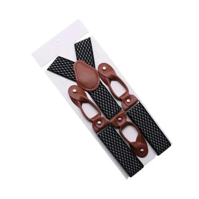 0.9in Vintage Brown Leather Suspenders Y Back Braces Belts 4 Brass Hooks  for Men 