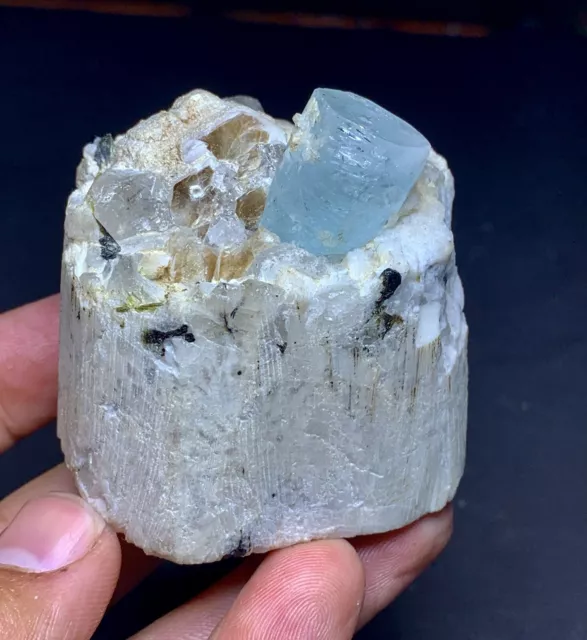 Blue Aquamarine Terminated Crystal Combine Quartz And Mica On Feldspar Matrix