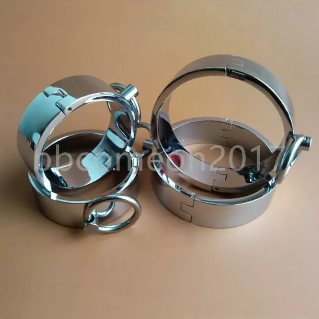 Metal hand ankle cuffs neck collar bdsm bondage Set handcuffs Stainless steel 3