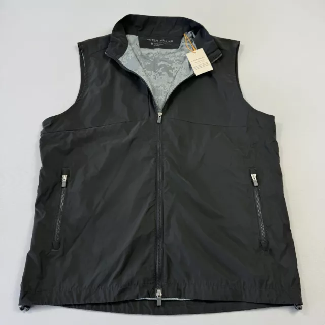 Peter Millar NWT Men's Jacket Vest Nylon Dark Reflect Golf Full Zip Black Sz M