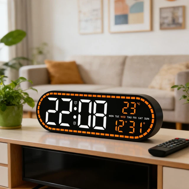 Sveglia Digitale Sveglia Comodino Batteria Legno Con Ampio Schermo LCD Orologio Digitale Con Retroilluminazione Data Temperatura Batterie AAA Incluse | Leroy Merlin - Foto 6