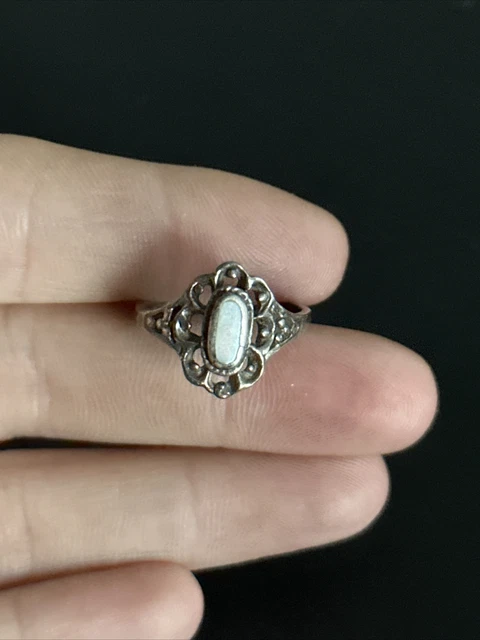 Bague Ancienne Argent Massif 925 – Style Art Déco Avec Agate – Taille 51