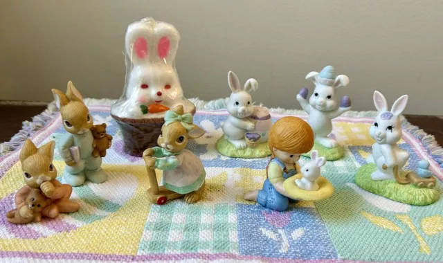 Vintage Lot of 8 Ceramic Porcelain Bunny Rabbit Figurines Easter Homco Candle