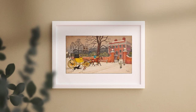 Harry Eliott Lithographie Rare - Scène de diligence Manoir 30x40 cm - Ex.5/50