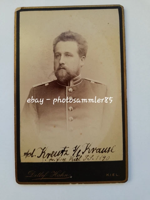 CdV Kiel 1890 Portrait von Soldat Ad. Kreutz Offizier Foto Atelier Hahn