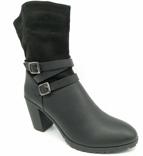 Chaussures Bottines Boots Femme - 36 37 38 39 - Noir Talon Montantes Zip Boucle