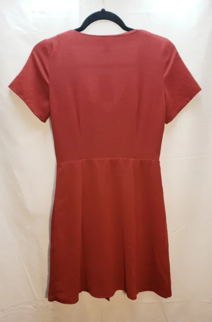 Forever 21 Burgandy Red Fit and Flare Skater Dress V-Neck Button Size Small 2