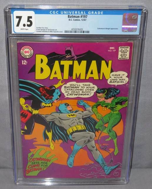 BATMAN #197 (Catwoman & Batgirl app) CGC 7.5 VF- White Pages DC Comics 1967