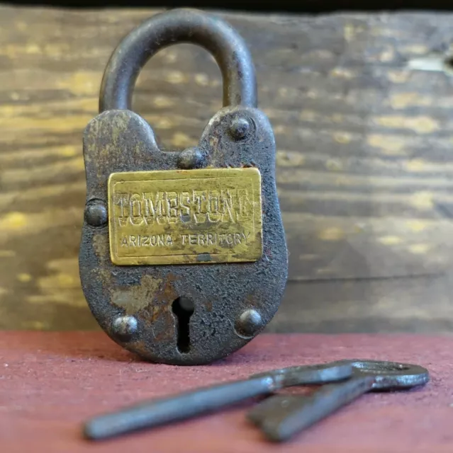 Tombstone, Arizona, Cast Iron Lock W/ 2 Working Keys, Antique Finish, Western