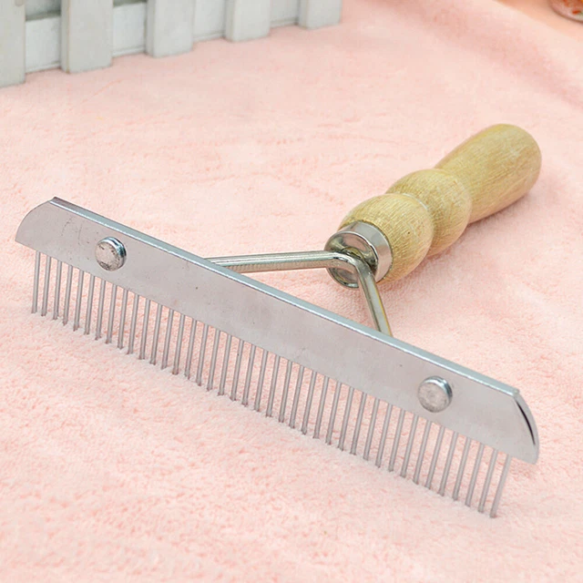 Wooden Handle Pet Dog Cat Slicker Brush Stainless Steel Grooming Comb Single