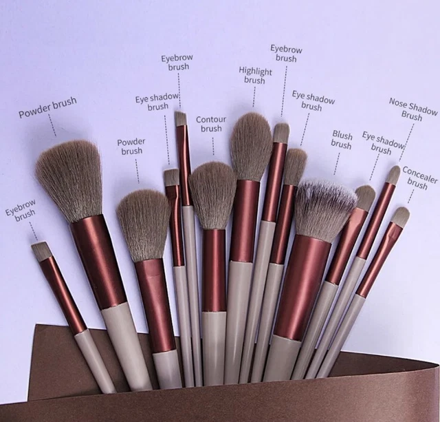 Set 13 Pz Pennelli Trucco Cosmetici Ombretto Cipria Make Up Spedizione 15 Giorni