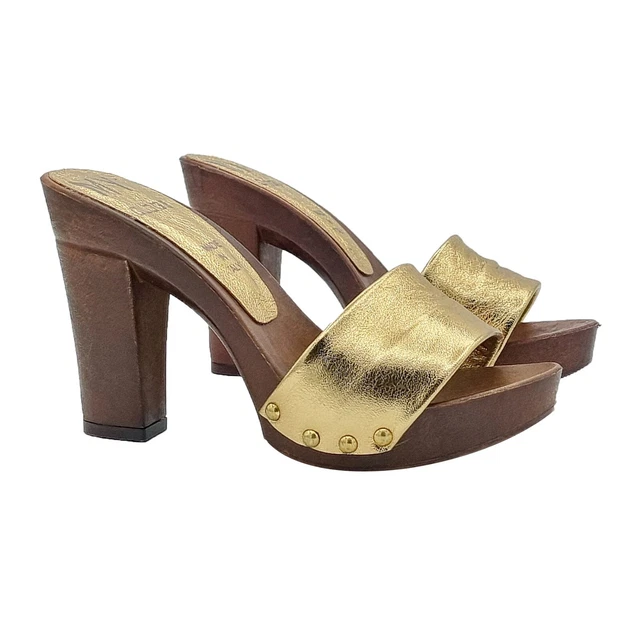 Mules à Talon Haut 11cm MY31 Marrone - Cuir Véritable - Fabriqué En Italie - Pointures 35 à 42