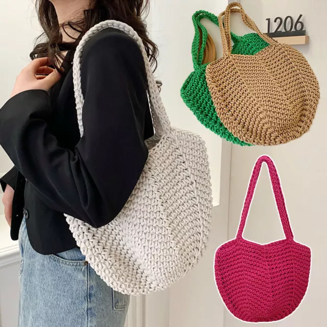 Mujeres Bohemio Bolsa Top Mango Paja Bolsas SPORTS Tejido Hombro Bolso GB "