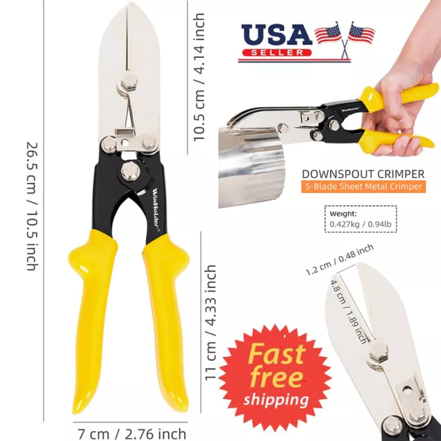 5-Blade Hand Crimper Sheet Metal Tools for 24-28 Gauge Duct Downspout Stove Pipe