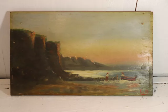 Ancienne peinture sur PANNEAU.  Impressionniste. MARINE Signée C.G