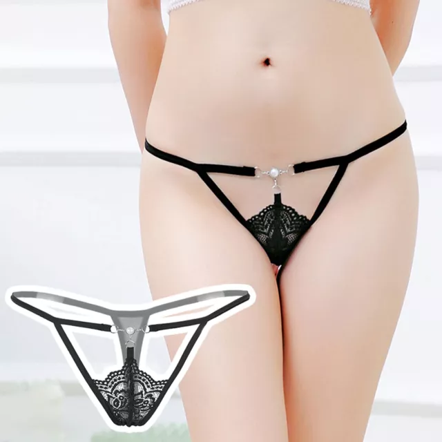 Underwear for Women Cotton Thong Womens Pearl Hollow Transparent Thong Low Waist