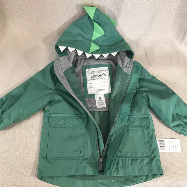 Carter's 12 month Baby Green ‘Dinosaur Hunter’ Rain Jacket/Coat with Hood NWT's