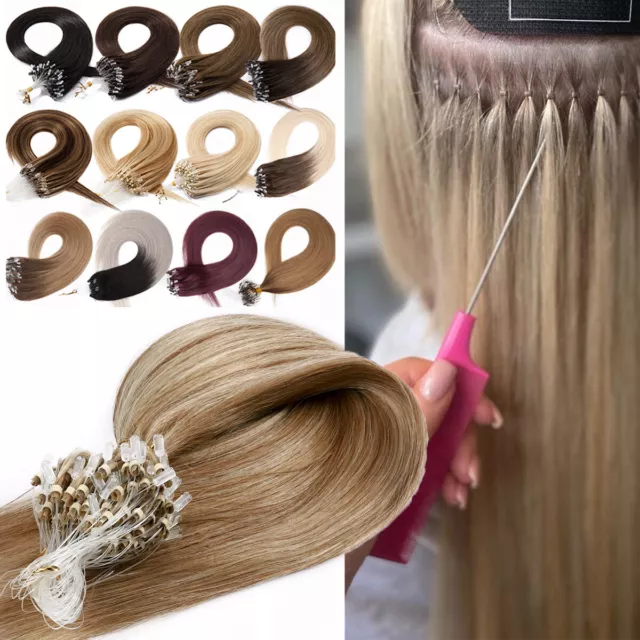 100% Real Remy THICK Micro Loop Nano Ring Human Hair Extensions Tip 50-200 Beads