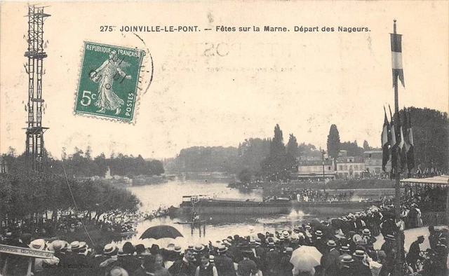 CPA 94 JOINVILLE LE PONT FETES SUR LA MARNE DEPART DES NAGEURS (cliché pas coura