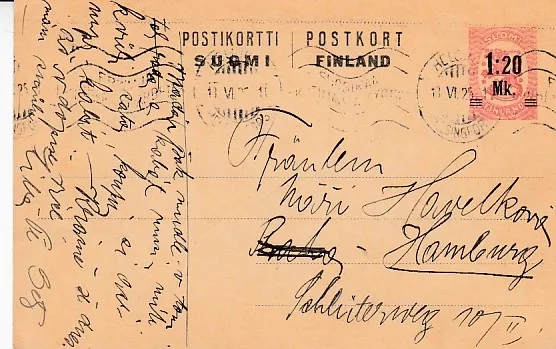 Finland Stationery P 60 Oo Auslandskarte According To Hamburg