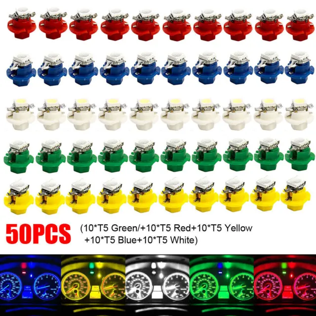 50X T5 B8.5D LED Car Instrument Panel Dash Light Bulbs Indicator Accessories RGB