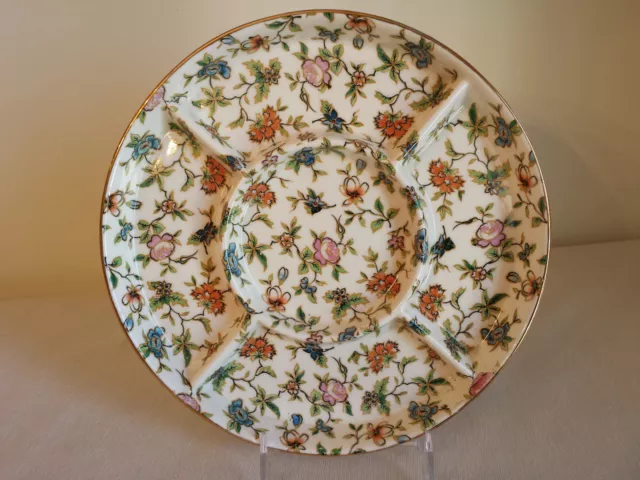 Vintage 1920'S Moriyama Mori-Machi Hand Painted Floral Divided Dish W/ Box