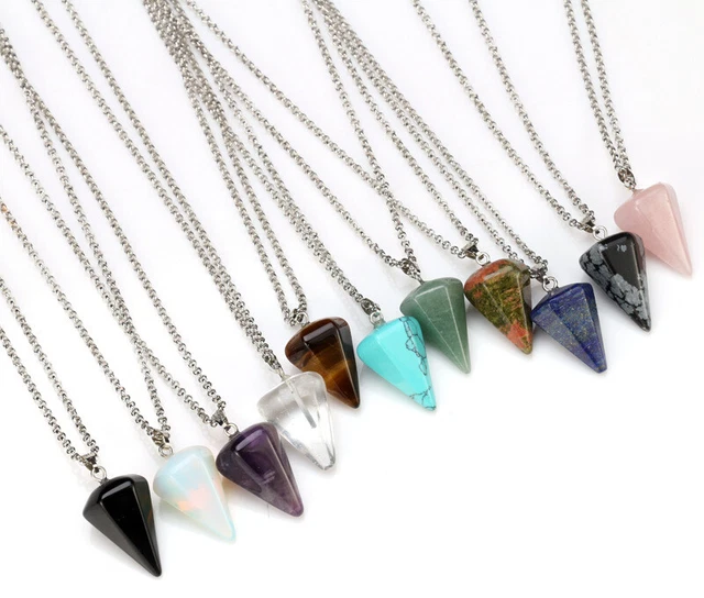 Natural Quartz Crystal Rock Stone Pendant Chakra Pendulum Necklace Healing Reiki