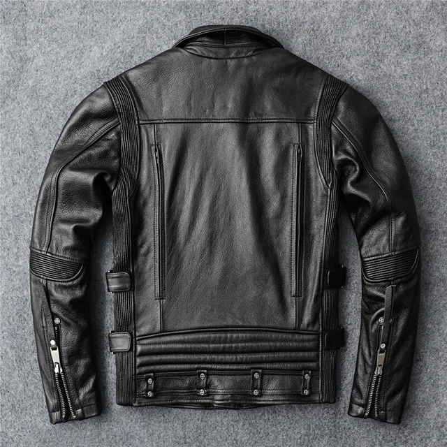 Men's Leather Jacket Cafe Racer Black Biker Motorcycle Genuine Sheep Leather