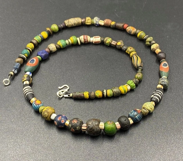 South Asian Antique Jewelry Multi Color Vintage Roman Glass Old Beads Strand