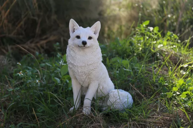 Exclusive Snow Fox Sitting Garden Statue Decor Home Animal Sculpture Wildlife