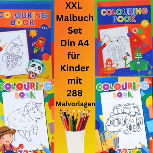XXL Malbuch SET für Kinder, 288 Ausmalbilder  Din A4 Ausmalen Malen Zeichnen