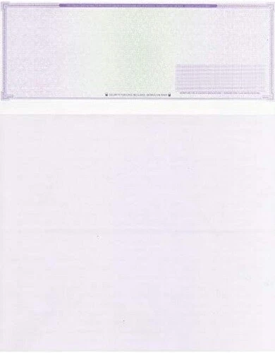 1000 BLANK CHECK Stock Paper 'High Security' - Check On Top - Purple ...