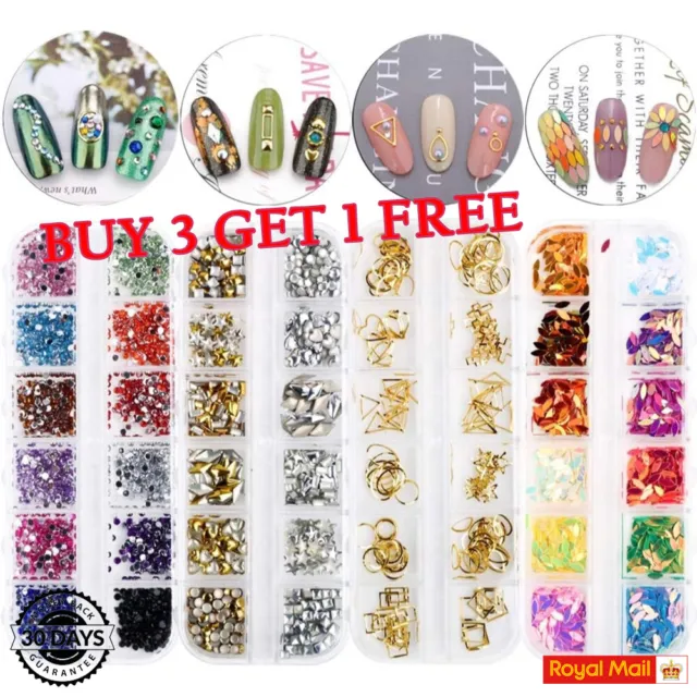 Nail Art Rhinestones Crystals Gems Beads Charms Pearl Glitter 3D Sequins Foil UK