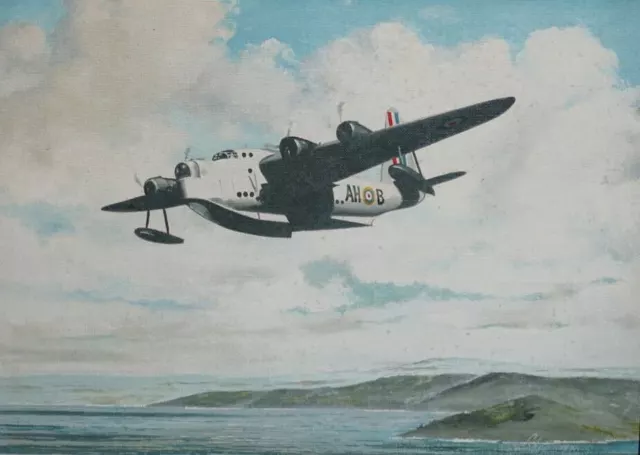 Amazing Original Ww2 Aviation Art Painting Wwii Raf Short Sunderland Flying Boat