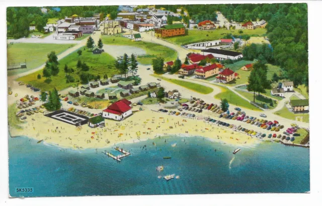 Postcard Aerial View Old Forge Lake and Beach Village Old Forge NY Adirondack Mt