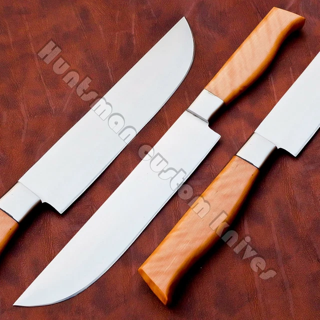 30cm OAL Hand Forged 1 Santoku &1 Chef Knife in L6 and D2 with Olive wood Handle 2