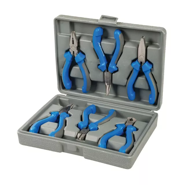 Silverline 6pce Set Mini Pliers PVC Handles Long Flat Bent Nose - 633889