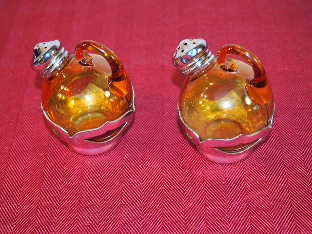 Farber Brothers Amber Glass and Chrome Salt and Pepper Shakers