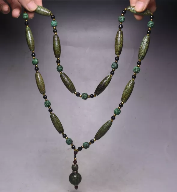 45CM China Hongshan Culture Turquoise Dynasty Yu Cong Zong Necklace Pendant