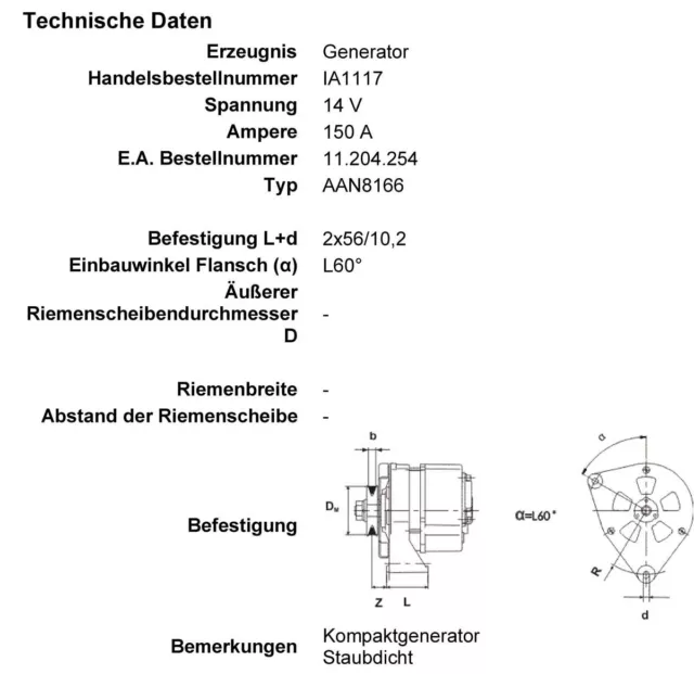 MAHLE | Lichtmaschine | Deutz-Fahr | Kompaktgenerator staubdicht | Orig. IA1117