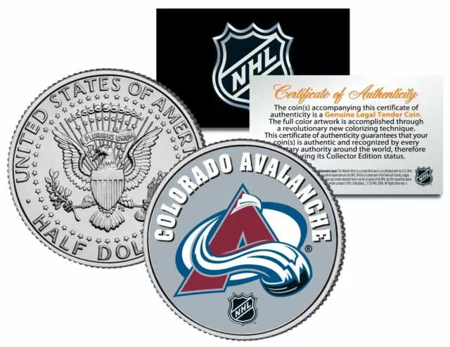 Colorado Avalanche NHL Hockey Jfk Kennedy Demi Dollar Pièce de Monnaie ! H/H COA