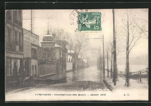 CPA Suresnes, Floodations des quais 1910, One street, street view 1910