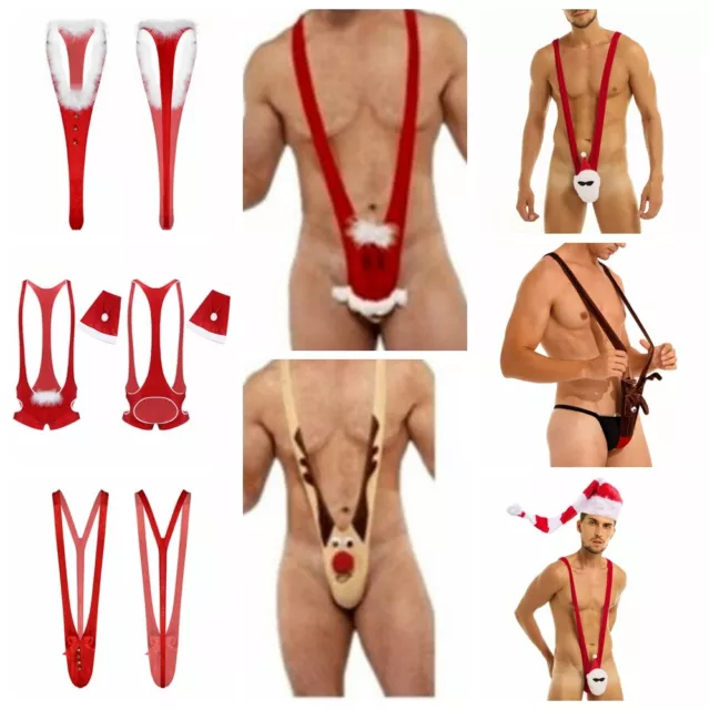 Funny Christmas Mankini Thong Underwear Mens Sexy Briefs Thongs Lingerie Costume