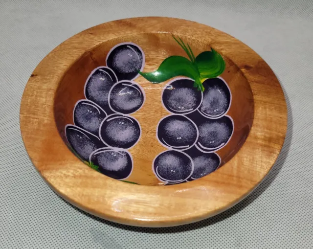 Vintage Folk Art~Hand Turned, Hand Painted Grapes~Wooden Bowl/Dish