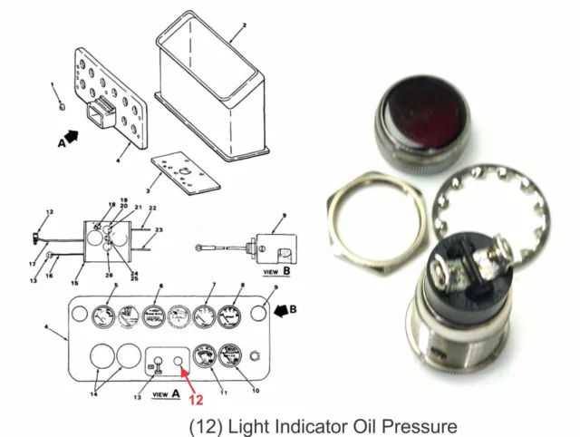 Dialco Lumière Rouge Indicateur Huile Pression 891302C1 pour Hough Roue Loader