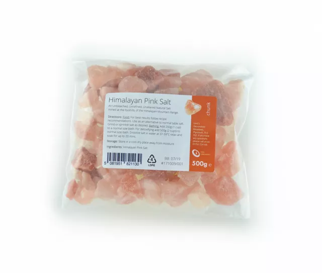 Himalayan Pink Salt 500g - Pure Naturally Organic Food Grade Salt - Chuncks
